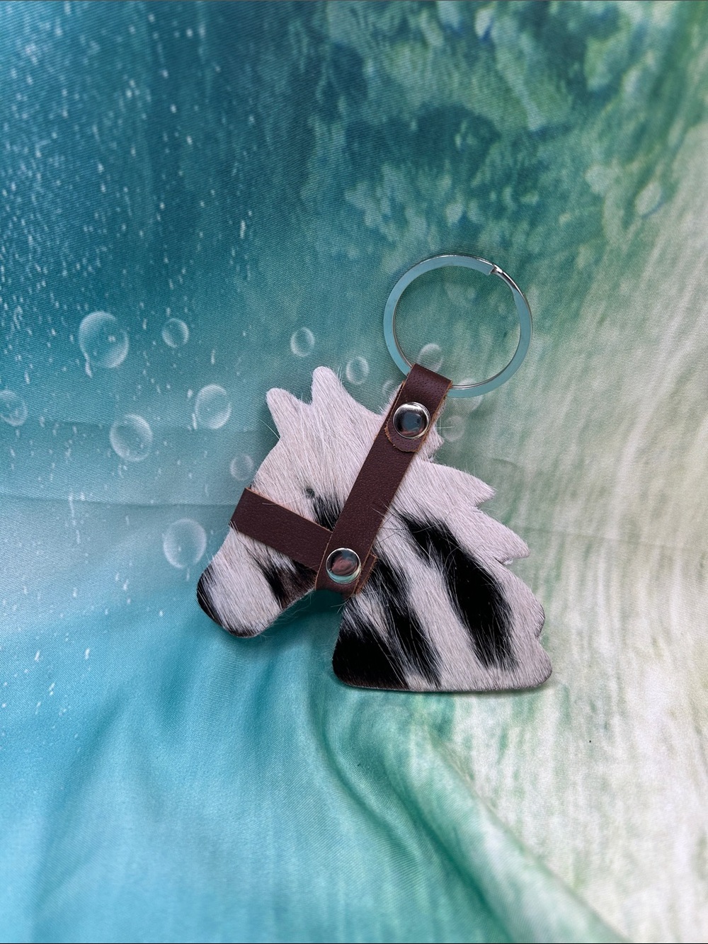 Cowhide Western Horse Keychain / Hangtag/ Charm, New 2-Sided B&W & all White NEW
